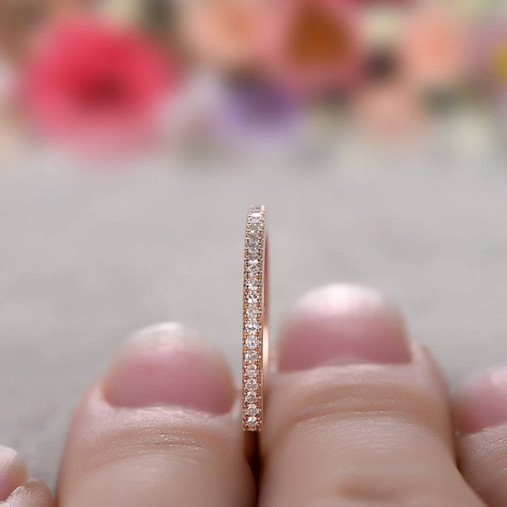 NEW 18K Rose Gold Diamond Eternity Stackable Ring - Picture 2 of 3